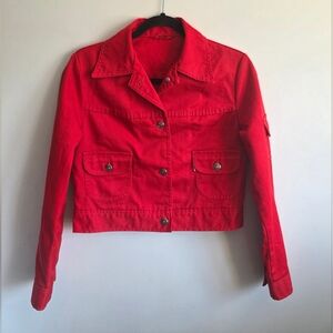 Miss Levis Vintage Red Cropped Denim Jacket Utility Front Pockets Retro 70's